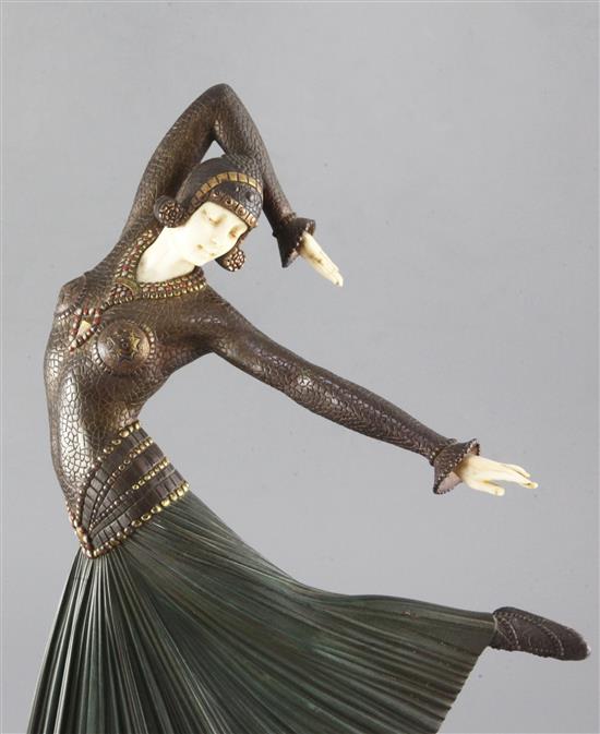 Dimitri Chiparus (1886-1947). An early 20th century French ivory, patinated and cold painted bronze figure La Danseuse Ayouta, height